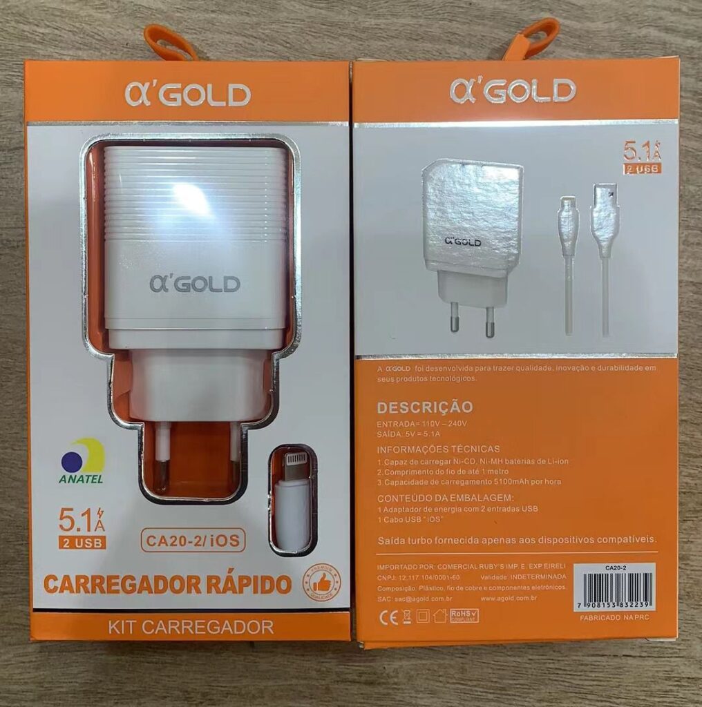 Carregador AGOLD CA20 2 Iphone Excelente 5 1A 2Usb WZH Eletronico