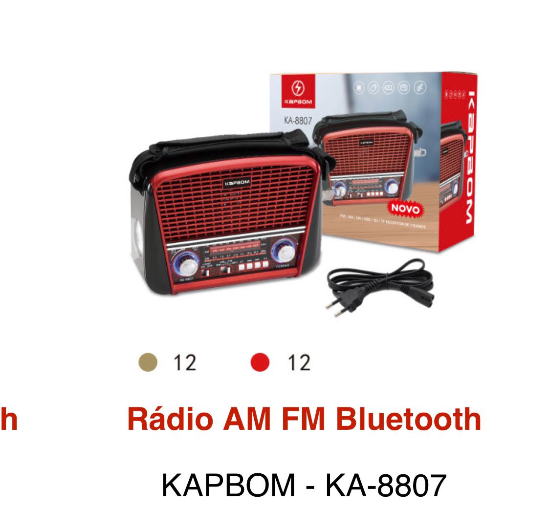 Radio Retro KAPBOM KA 8807 X Bass FM AM Bluetooth WZH Eletronico