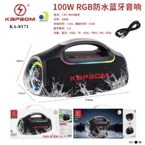 Caixa De som Bluetooth RGB resistente agua 100W Kapbom KA-8171 275cm*115cm*146cm
