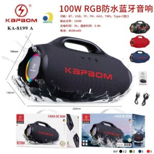 Caixa De Som Bluetooth RGB Resistente a agua Kapbom KA-8199 A 100W