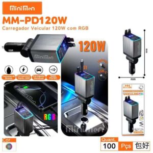 Carregador Veicular 120w com RGB Leon MM-PD120W