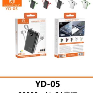 Carregador Power Bank H'maston YD-05 20000mah Portatil Com Cabo Iphone /V8 /Type C/Usb