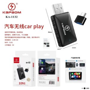 Adaptador Bluetooth Car Play Sem fio 2 IN 1 USB e Otg Tipo C Kapbom KA-1132