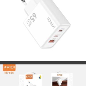 Fonte Carregador Turbo 65w Entrada Usb+Dupla Tipo-c Kaidi KD-665