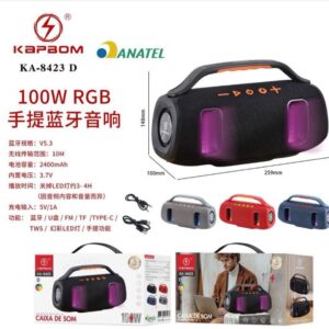 Caixa De Som Bluetooth RGB Kapbom KA-8423 D 100w