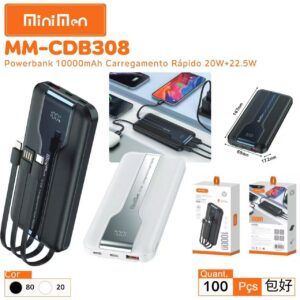 Carregador portatil 10000mah Carregamento Rapido 20w+22,5w C/cabos Leon MM-CDB308