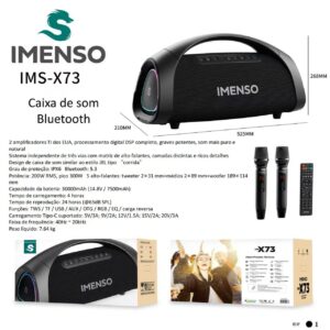 Caixa De Som Bluetooth Imenso IMS-X73 2 Microfone S/fio 300w
