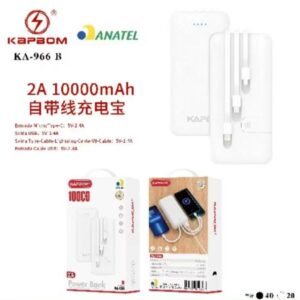 Carregador Power Bank KAPBOM KA-966 B  4em1 10000mah Portatil Com Cabos