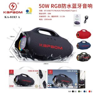 Caixa De Som Bluetooth RGB Resistente a agua Kapbom KA-8183 A 50W
