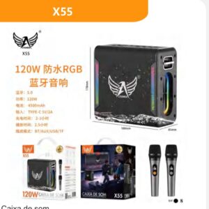 Caixa De Som Altomex X55  Resistente a A'gua 120W C/2 Microfone Sem fio RGB