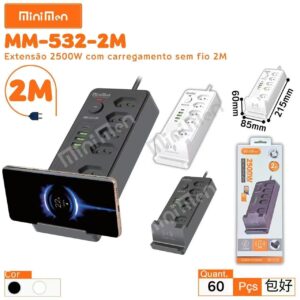 Extensao 2500w com Carregamento sem fio 2m Leon MM-532-2M