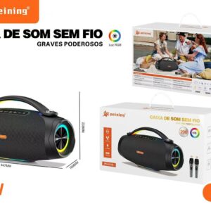 Caixa De Som Bluetooth Peining PEI-S105 C/2microfone Sem fio 200w RGB