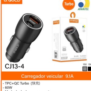 Carregador Veicular Turbo 9,1A  CJ13-4 USB e Tipo C