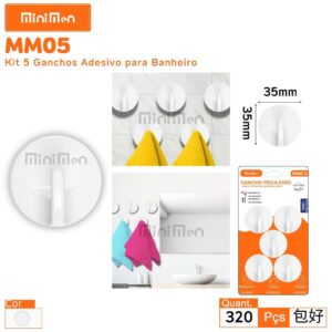Kit 5 Ganchos Desivo Para Banheiro Leon MM05