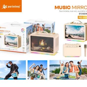 Caixa De Som Bluetooth com Karaoke Com Tela Peining PEI-VKS02 2 Microfone Sem Fio 80w