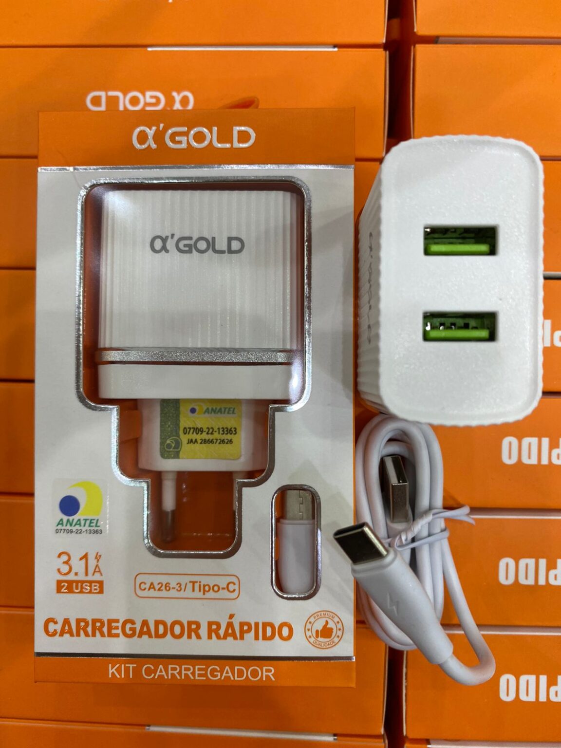 Carregador A’GOLD CA26-3 Type-c Excelente 3.1A 2Usb – WZH Eletronico