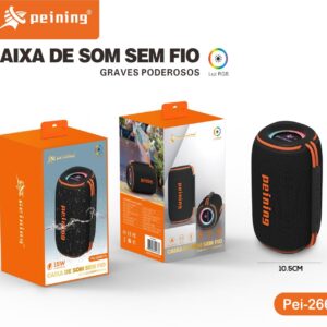 Caixa De Som Bluetooth Resistente Agua PEINING PEI-266 BTS 15W Com LED RGB Graves Poderosos