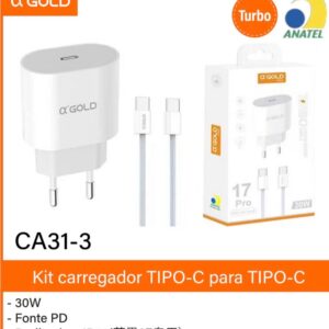 Carregador Turbo A'gold Tipo c  para Tipo c 30w CA31-3