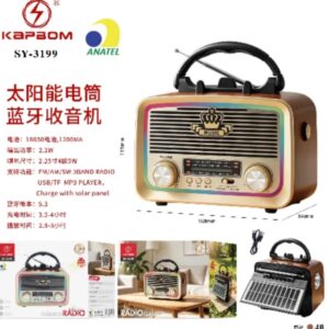 Radio Bluetooth RGB Carregamento Solar 135*160mm Kapbom SY-3199