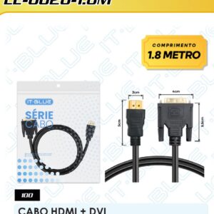 Cabo HDMI DVI 1,8M Lelong LE-6626