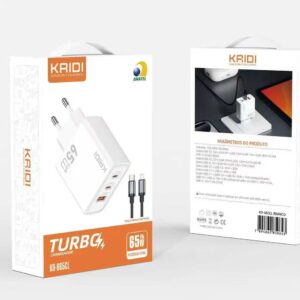 Carregador Turbo Kaidi 65w KD-665CL Duplo PD e usb