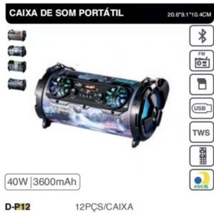 Caixa De Som Bluetooth Grasep RGB D-P12 40w