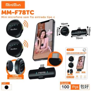 Kit Microfone Lapela Sem Fio Magnetico Leon MM-F78TC Tipo C