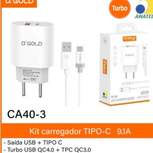 Carregador turbo A'gold 40w Usb para type c CA40-3 9,1A