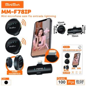 Kit Microfone Lapela Sem Fio Magnetico Leon MM-F78IP Iphone