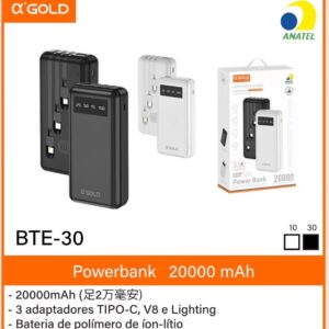Carregador Portatil A'gold BTE-30 20000mah C/cabos