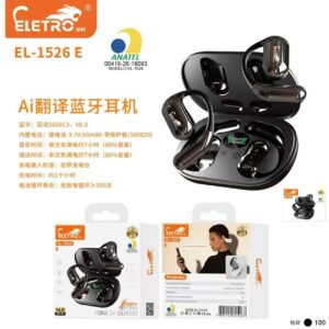 Fone de ouvido Bluetooth Tradutor de IA Eletromex EL-1526 E