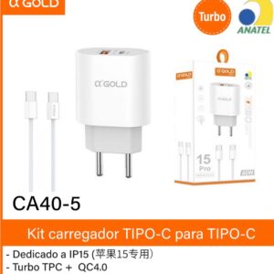 Carregador turbo A'gold 40w type c para type c CA40-5