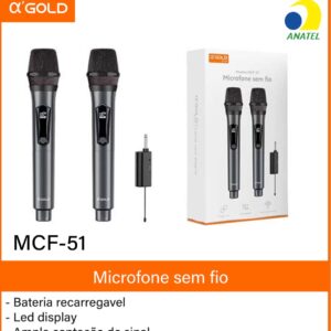 Microfone Profissional Sem Fio Recarregavel Kit 2 Unidades A'gold MCF-51