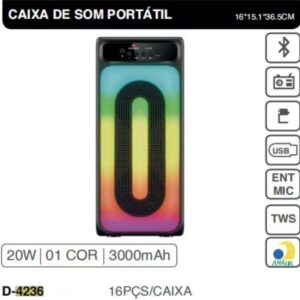 Caixa De Som Bluetooth Grasep RGB D-4236 20w