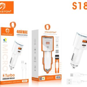 Carregador Veicular V8  Turbo H'Maston S18-1 Entrada Usb+Tipo c 48w