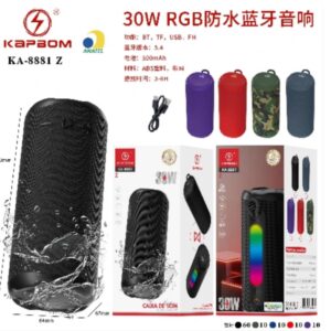 Caixa de Som Bluetooth RGB Resistente agua de 30w Kapbom KA-8881 Z