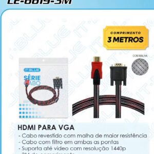 Cabo Hdmi VGA 3M Lelong LE-6619-3M