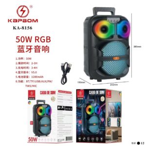 Caixa de som Bluetooth 50w RGB Kapbom KA-8156