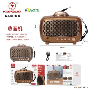 Radio Retro Com Bluetooth 3,7v 1200mah Kapbom KA-8108 B